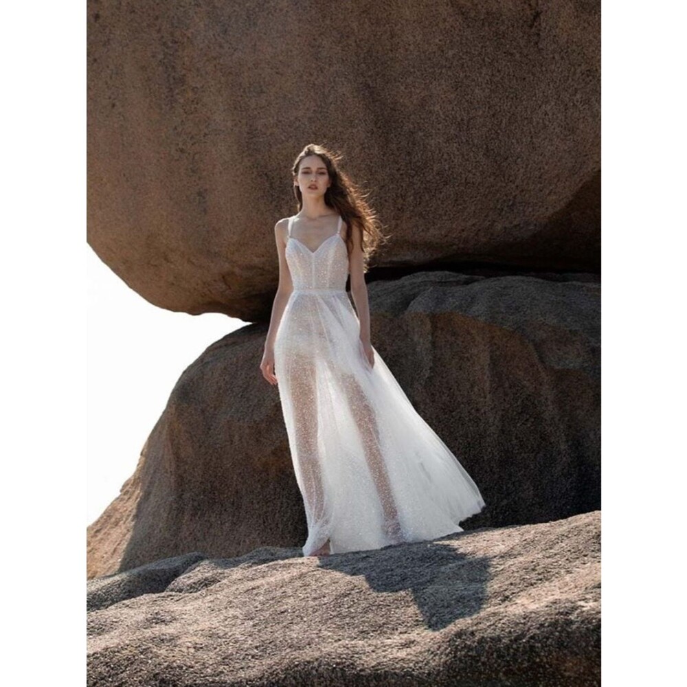 Inbal Dror Sparkling White Sheer Overlay Bridal Gown